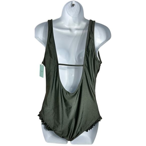 Cupshe Sweet Smile Solid One Piece Swimsuit Sz Large Gray Plunge V Ruffle Legs - Picture 4 of 4